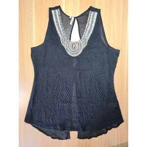 Studio Y Embellished Black Tank Top Sleeveless‎ Sheer Party Blouse Medium